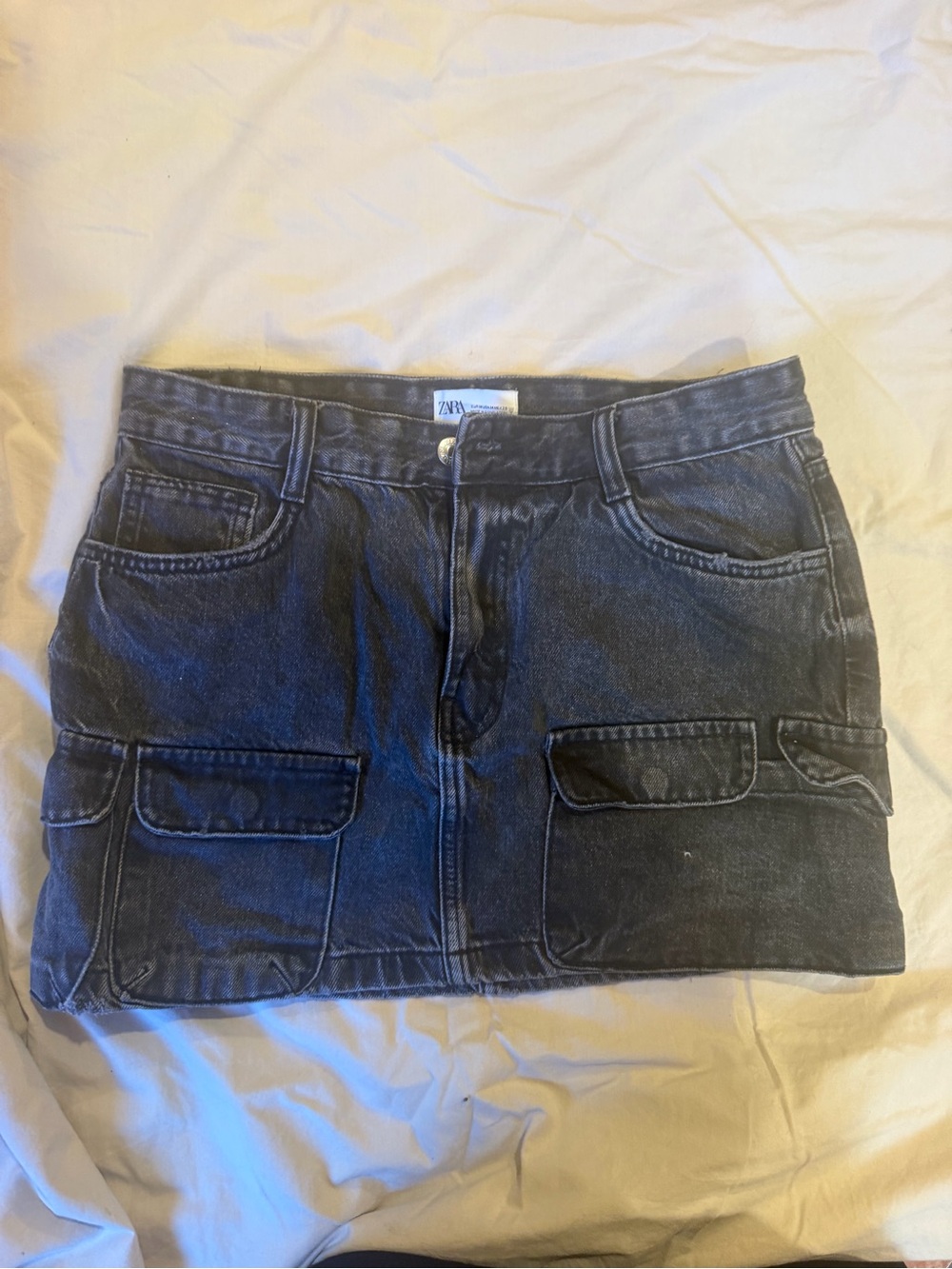 ZARA Washed Black Denim Cargo Mini Skirt